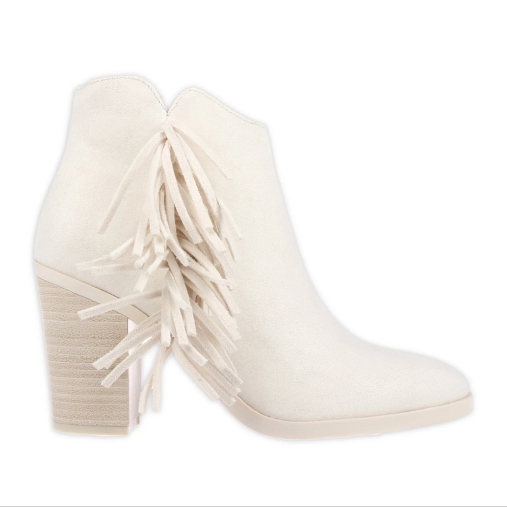 Fringe Ankle Boots - Cream/Off White